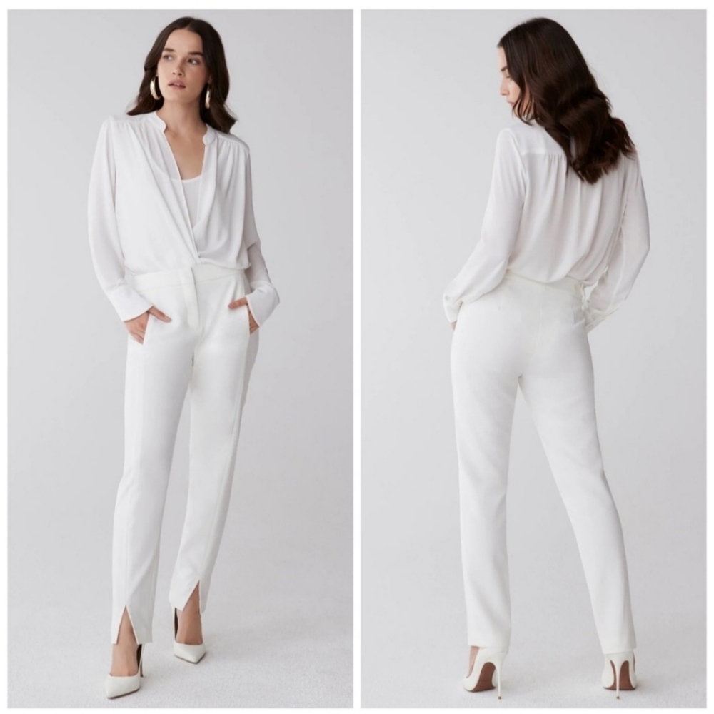 BCBGMaxAzria Women's Kurra Slim Straight Leg Trouser Pants NWT White